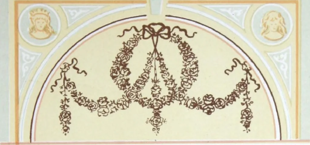 An illustration from A few suggestions for ornamental decoration : a collection of designs & colour schemes for painters' and decorators' work / compiled by F. Scott Mitchell., 1908, leaf 18