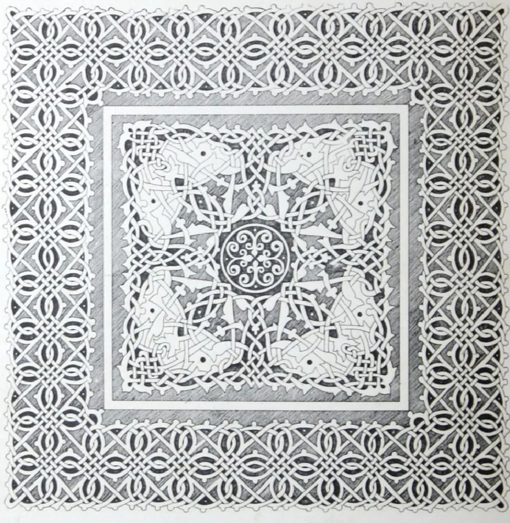 An illustration from A few suggestions for ornamental decoration : a collection of designs & colour schemes for painters' and decorators' work / compiled by F. Scott Mitchell., 1908, leaf 23