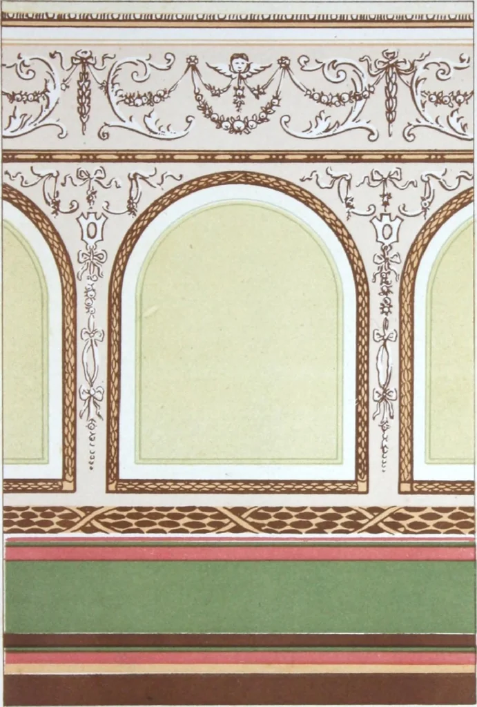 An illustration from A few suggestions for ornamental decoration : a collection of designs & colour schemes for painters' and decorators' work / compiled by F. Scott Mitchell., 1908, leaf 24
