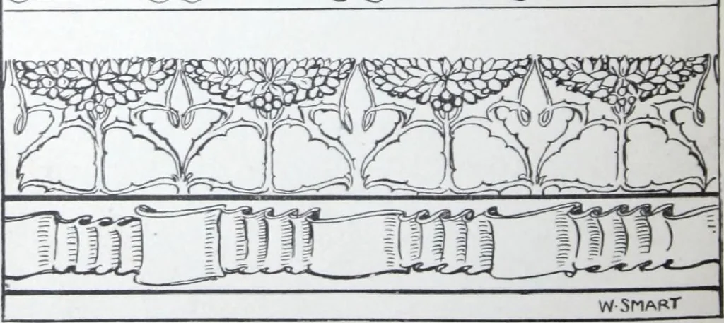 An illustration from A few suggestions for ornamental decoration : a collection of designs & colour schemes for painters' and decorators' work / compiled by F. Scott Mitchell., 1908, leaf 27