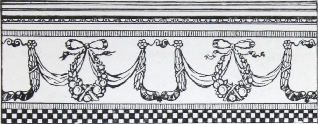 An illustration from A few suggestions for ornamental decoration : a collection of designs & colour schemes for painters' and decorators' work / compiled by F. Scott Mitchell., 1908, leaf 28