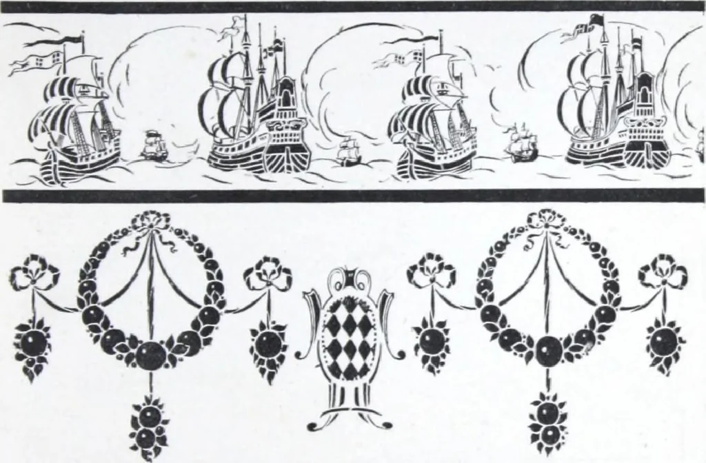 An illustration from A few suggestions for ornamental decoration : a collection of designs & colour schemes for painters' and decorators' work / compiled by F. Scott Mitchell., 1908, leaf 28