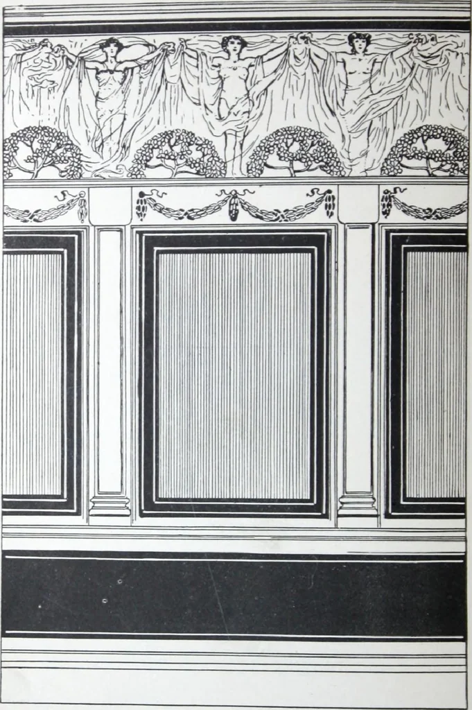 An illustration from A few suggestions for ornamental decoration : a collection of designs & colour schemes for painters' and decorators' work / compiled by F. Scott Mitchell., 1908, leaf 33