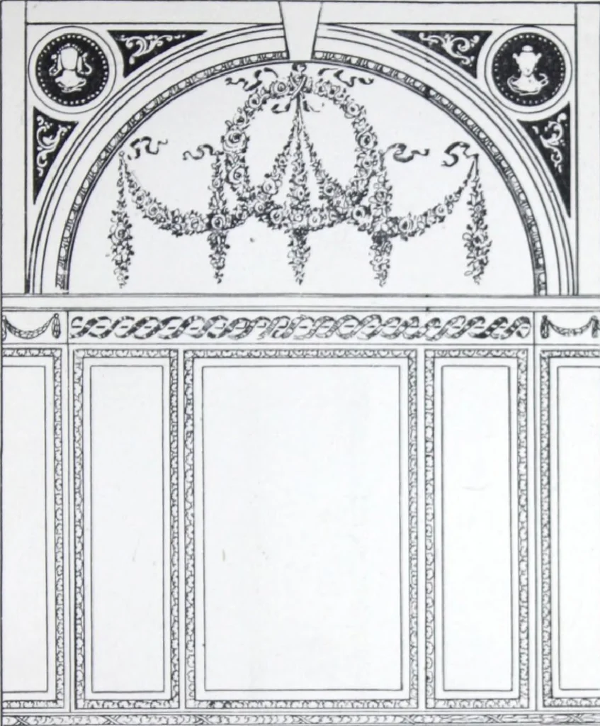 An illustration from A few suggestions for ornamental decoration : a collection of designs & colour schemes for painters' and decorators' work / compiled by F. Scott Mitchell., 1908, leaf 36