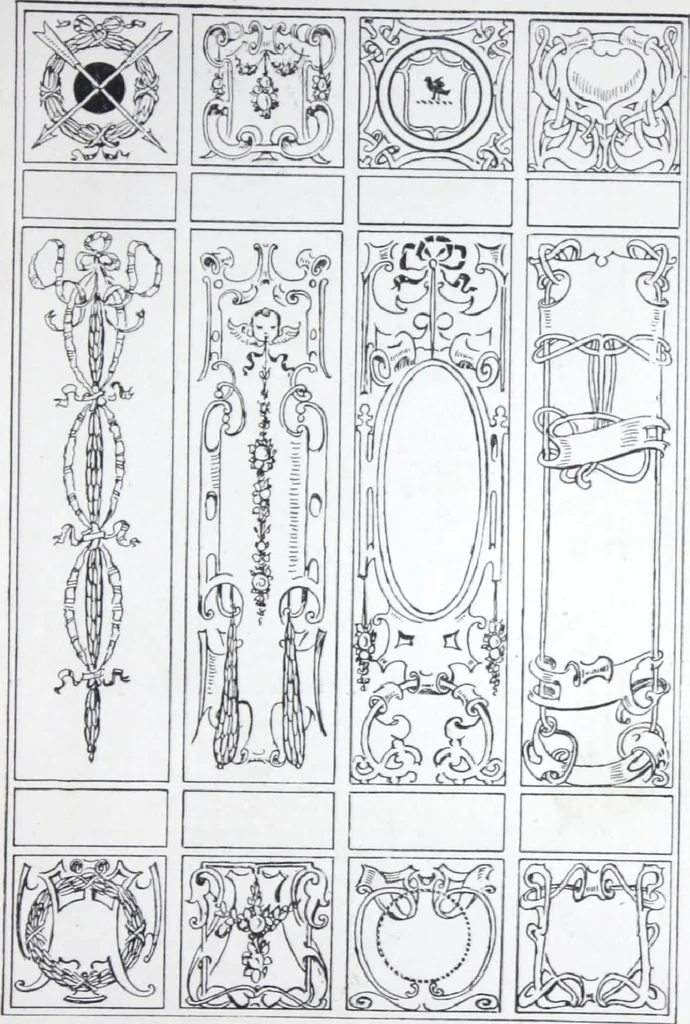 An illustration from A few suggestions for ornamental decoration : a collection of designs & colour schemes for painters' and decorators' work / compiled by F. Scott Mitchell., 1908, leaf 48