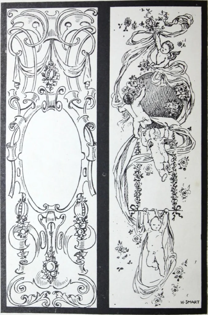 An illustration from A few suggestions for ornamental decoration : a collection of designs & colour schemes for painters' and decorators' work / compiled by F. Scott Mitchell., 1908, leaf 53