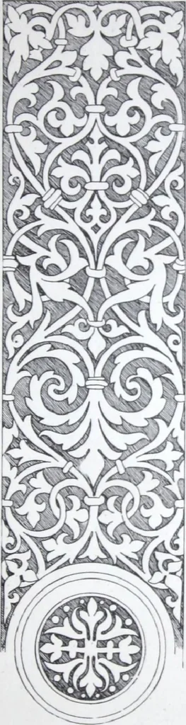 An illustration from A few suggestions for ornamental decoration : a collection of designs & colour schemes for painters' and decorators' work / compiled by F. Scott Mitchell., 1908, leaf 58