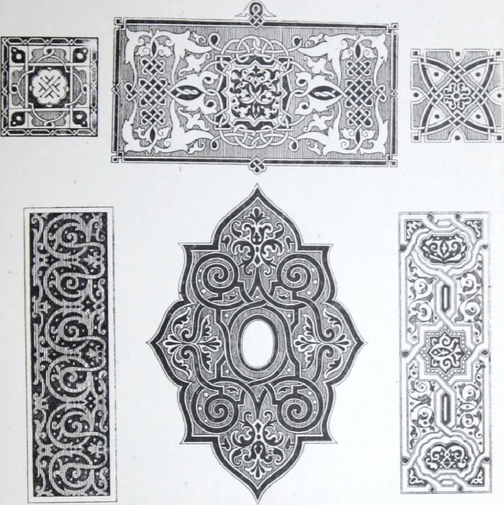 An illustration from A few suggestions for ornamental decoration : a collection of designs & colour schemes for painters' and decorators' work / compiled by F. Scott Mitchell., 1908, leaf 60