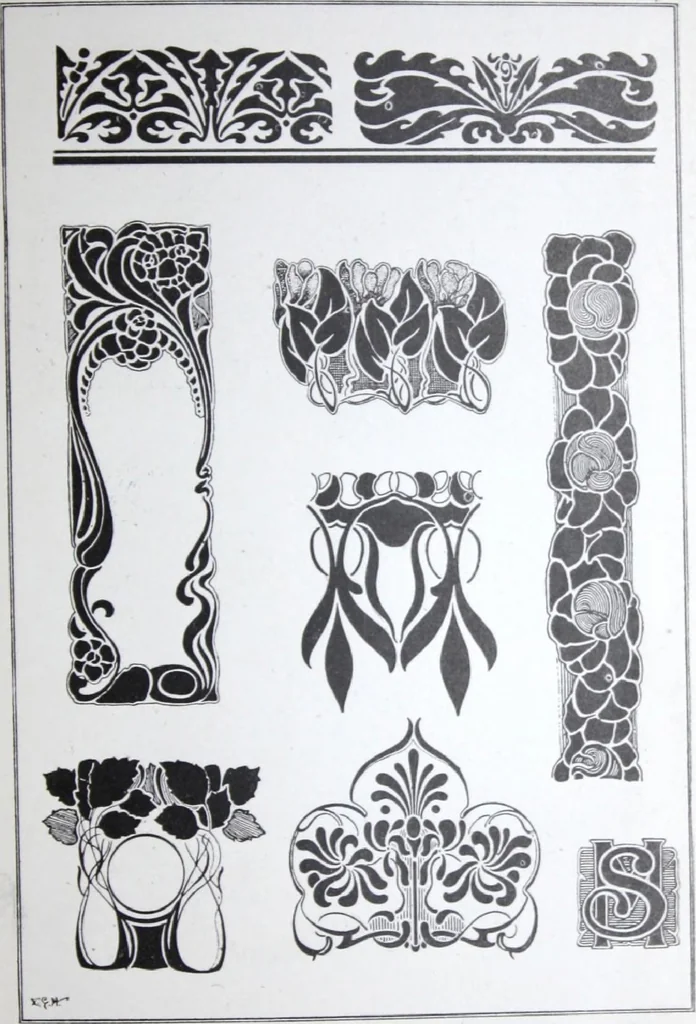 An illustration from A few suggestions for ornamental decoration : a collection of designs & colour schemes for painters' and decorators' work / compiled by F. Scott Mitchell., 1908, leaf 62