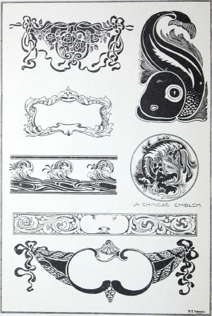 An illustration from A few suggestions for ornamental decoration : a collection of designs & colour schemes for painters' and decorators' work / compiled by F. Scott Mitchell., 1908, leaf 63