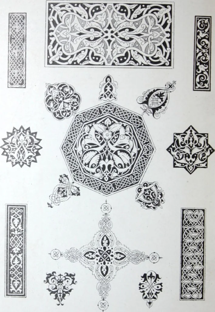 An illustration from A few suggestions for ornamental decoration : a collection of designs & colour schemes for painters' and decorators' work / compiled by F. Scott Mitchell., 1908, leaf 65