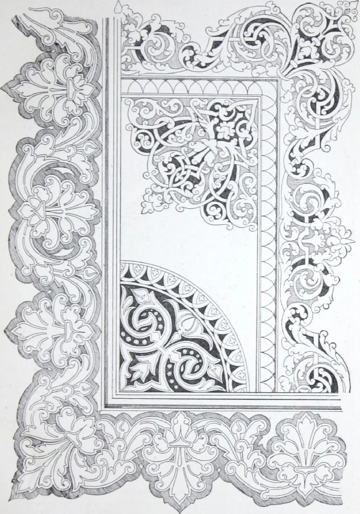 An illustration from A few suggestions for ornamental decoration : a collection of designs & colour schemes for painters' and decorators' work / compiled by F. Scott Mitchell., 1908, leaf 76