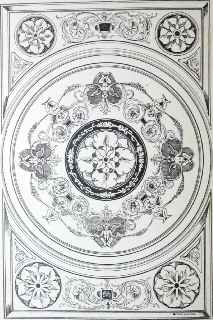 An illustration from A few suggestions for ornamental decoration : a collection of designs & colour schemes for painters' and decorators' work / compiled by F. Scott Mitchell., 1908, leaf 77