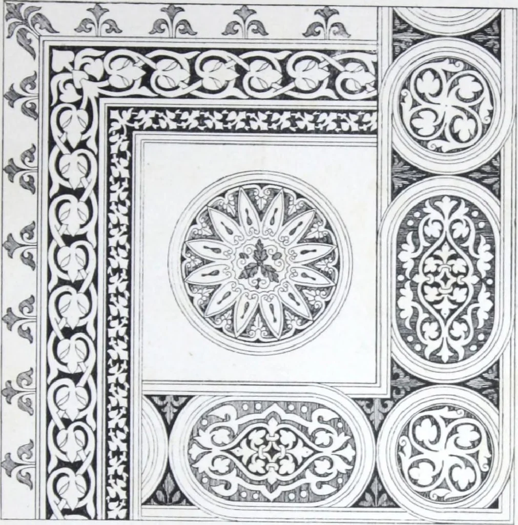 An illustration from A few suggestions for ornamental decoration : a collection of designs & colour schemes for painters' and decorators' work / compiled by F. Scott Mitchell., 1908, leaf 80