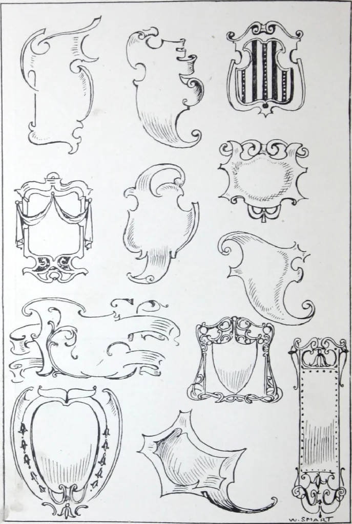 An illustration from A few suggestions for ornamental decoration : a collection of designs & colour schemes for painters' and decorators' work / compiled by F. Scott Mitchell., 1908, leaf 85