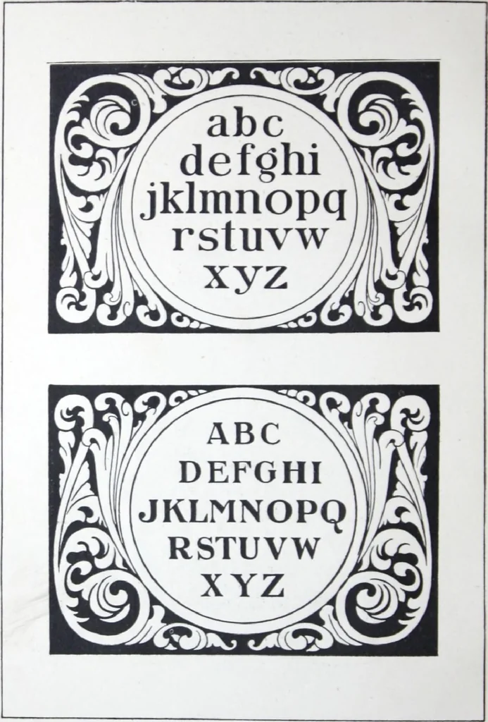 An illustration from A few suggestions for ornamental decoration : a collection of designs & colour schemes for painters' and decorators' work / compiled by F. Scott Mitchell., 1908, leaf 97