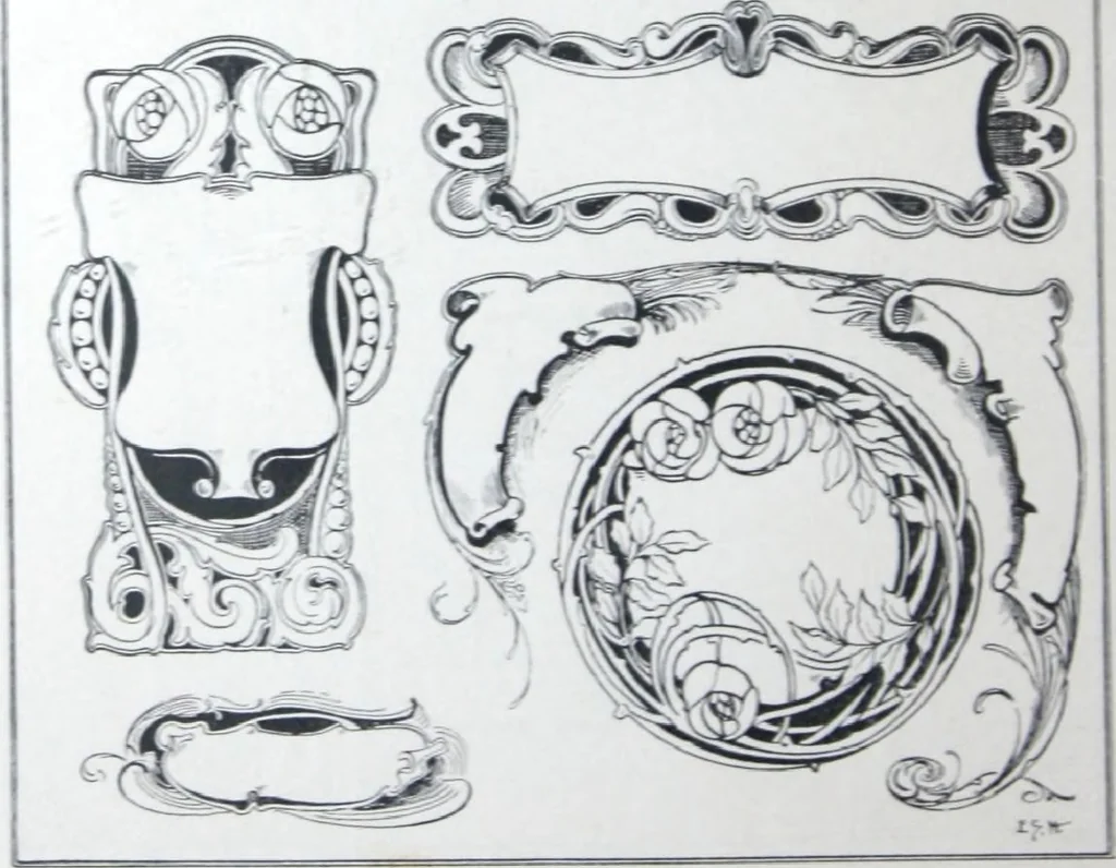 An illustration from A few suggestions for ornamental decoration in painters' and decorators' work / compiled by F. Scott Mitchell., 1909, leaf 103