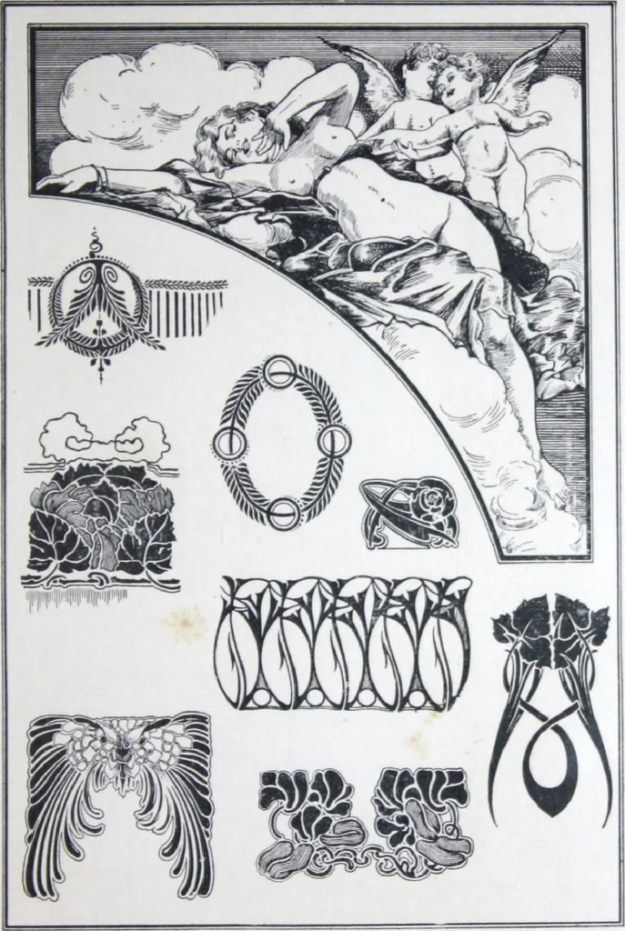 An illustration from A few suggestions for ornamental decoration in painters' and decorators' work / compiled by F. Scott Mitchell., 1909, leaf 108