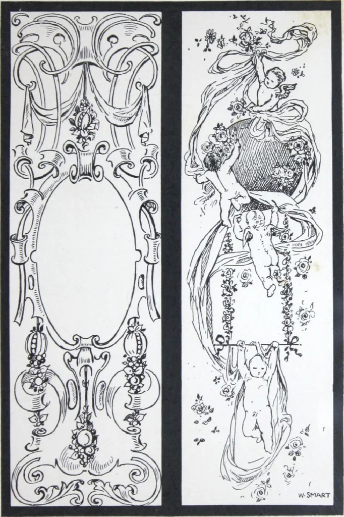 An illustration from A few suggestions for ornamental decoration in painters' and decorators' work / compiled by F. Scott Mitchell., 1909, leaf 98