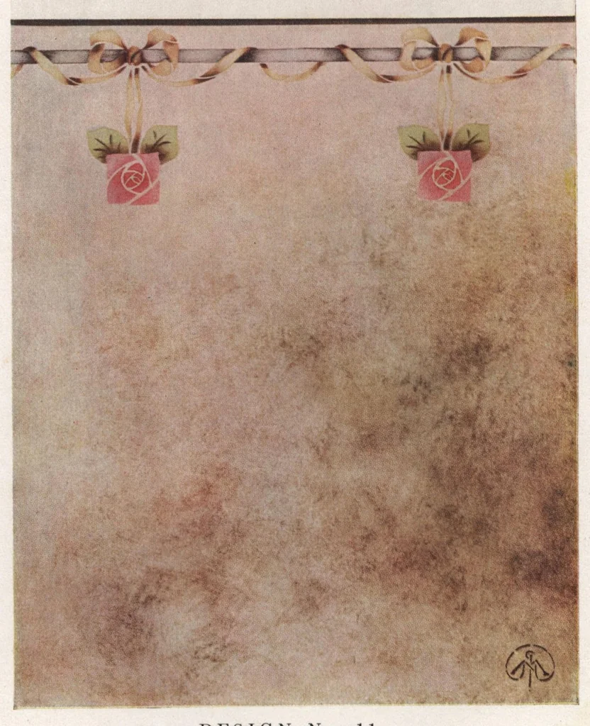 An illustration from Acme quality decorators' system of artistic and sanitary wall decorations with exclusive designs for the treatment of walls and ceilings shown in colors, stencils, and stenciling materials., 1914, leaf 17