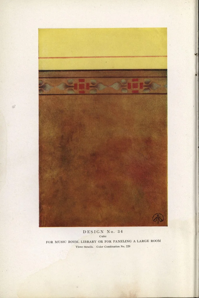 An illustration from Acme quality decorators' system of artistic and sanitary wall decorations with exclusive designs for the treatment of walls and ceilings shown in colors, stencils, and stenciling materials., 1914, leaf 33
