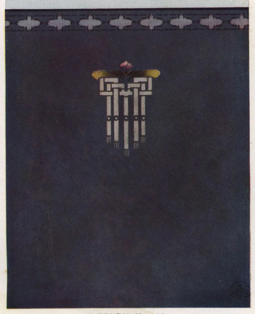 An illustration from Acme quality decorators' system of artistic and sanitary wall decorations with exclusive designs for the treatment of walls and ceilings shown in colors, stencils, and stenciling materials., 1914, leaf 42