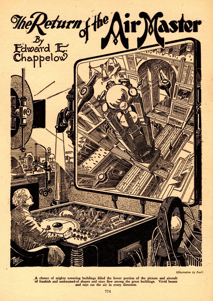 An illustration from Air Wonder Stories, Vol. 1, No. 9 (March 1930), 1930, leaf 7