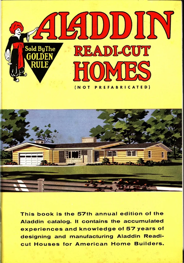 An illustration from Aladdin readi-cut homes (not prefabricated) : sold by the golden rule., 1963, leaf 0