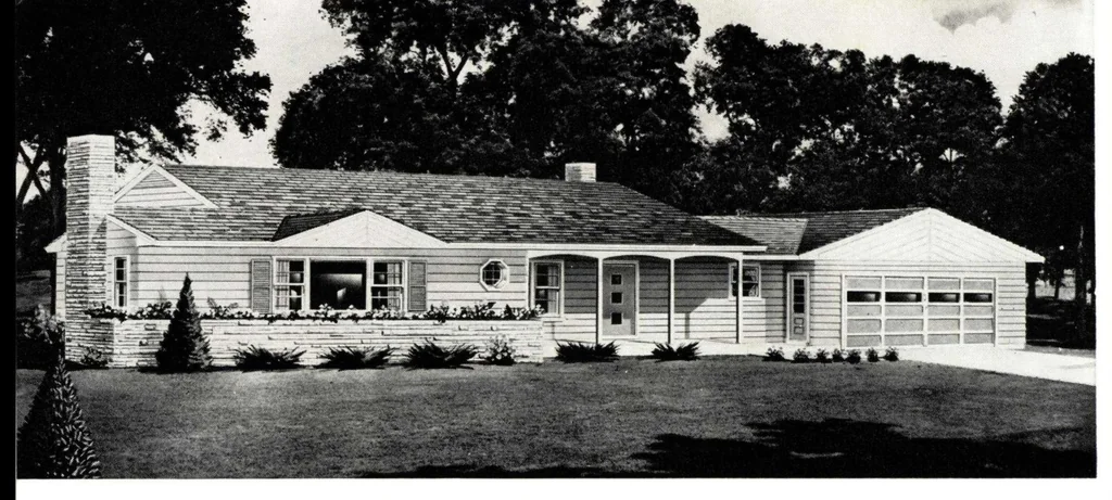 An illustration from Aladdin readi-cut homes (not prefabricated) : sold by the golden rule., 1963, leaf 9
