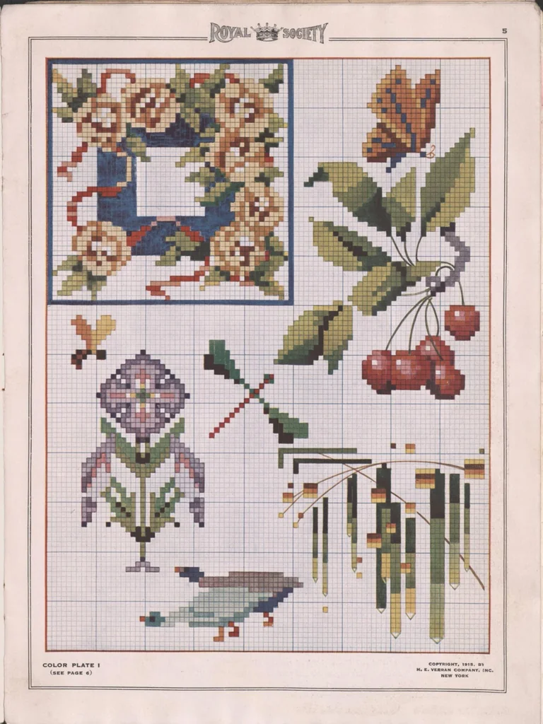 An illustration from Album of cross stitch and embroidery., 1915, leaf 6