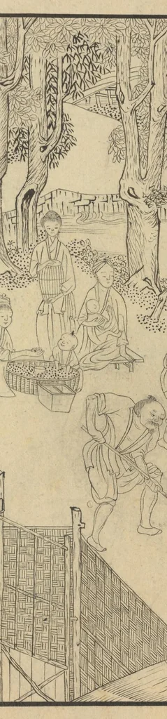 An illustration from 畊織圖 Pictures of Tilling and Weaving, 1815, leaf 20