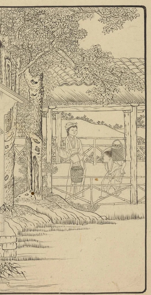 An illustration from 畊織圖 Pictures of Tilling and Weaving, 1815, leaf 26