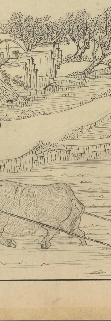 An illustration from 畊織圖 Pictures of Tilling and Weaving, 1815, leaf 6