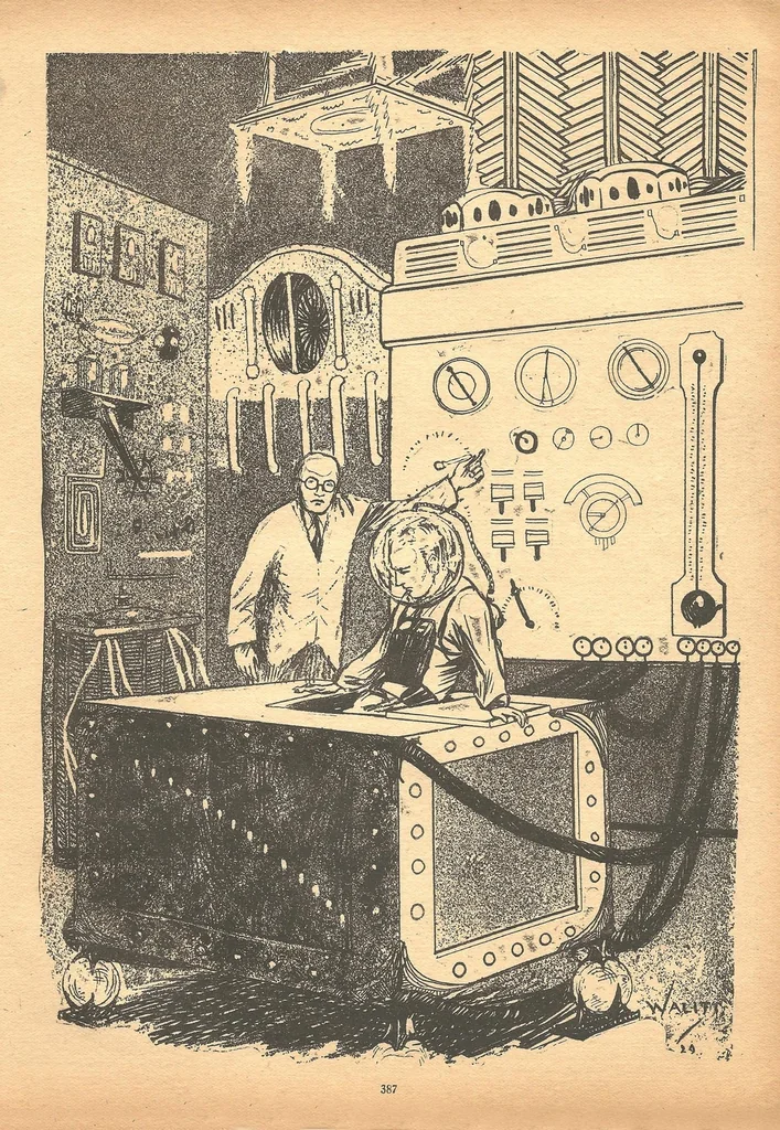 An illustration from Amazing Stories Quarterly, Vol. 2, No. 3 (July 1929), 1929, leaf 100