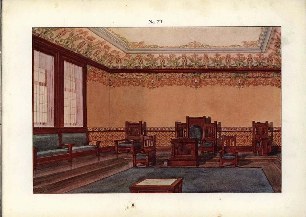 An illustration from American decorator: a collection of colored sketches for the use of painter and decorators., 1917, leaf 10
