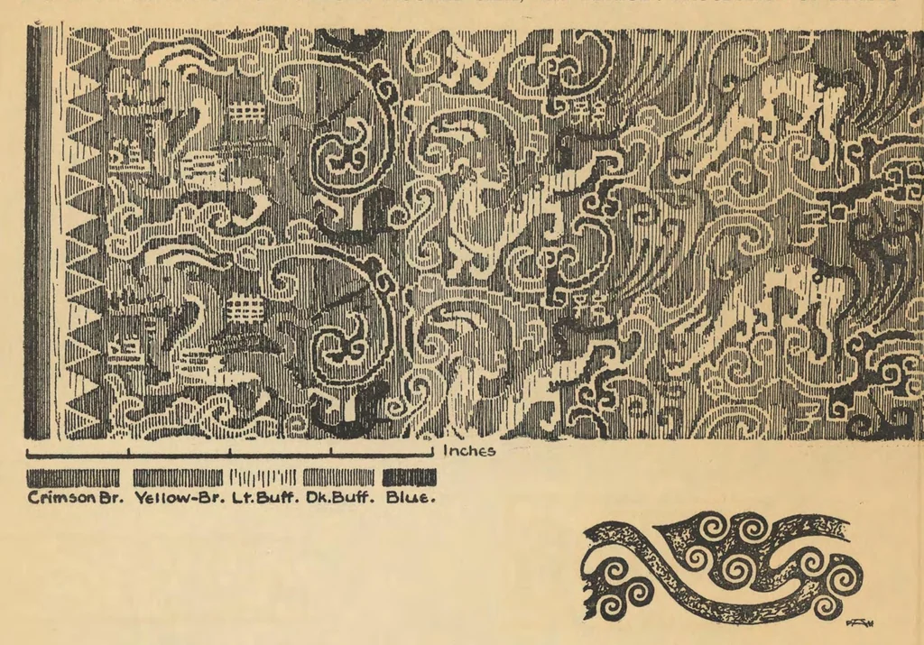 An illustration from Ancient Chinese figured silks excavated by Sir Aurel Stein at ruined sites of Central Asia, 1920, leaf 3
