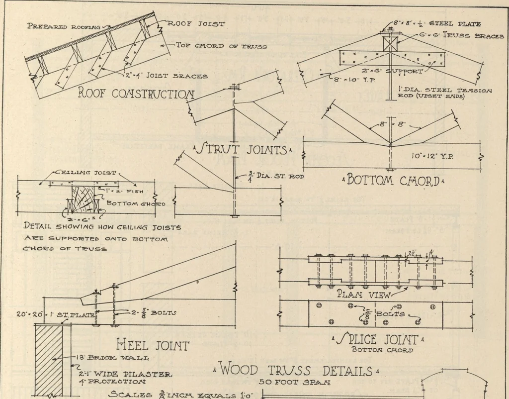 An illustration from Architectural details for every type of building : a practical drafting room guide for contractors, builders, lumber dealers, millmen, draftsmen and architects., 1921, leaf 104