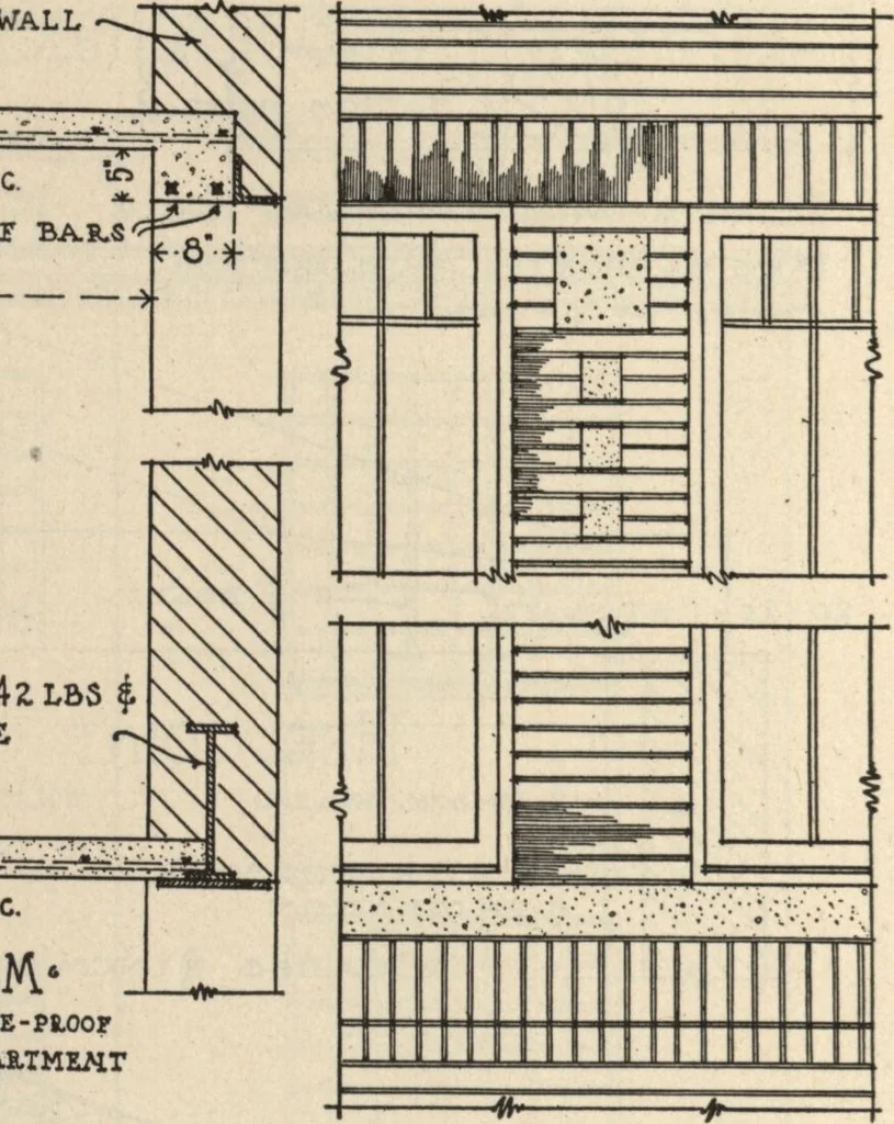 An illustration from Architectural details for every type of building : a practical drafting room guide for contractors, builders, lumber dealers, millmen, draftsmen and architects., 1921, leaf 105
