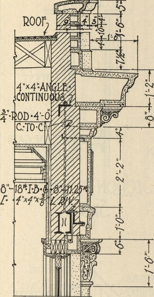 An illustration from Architectural details for every type of building : a practical drafting room guide for contractors, builders, lumber dealers, millmen, draftsmen and architects., 1921, leaf 114