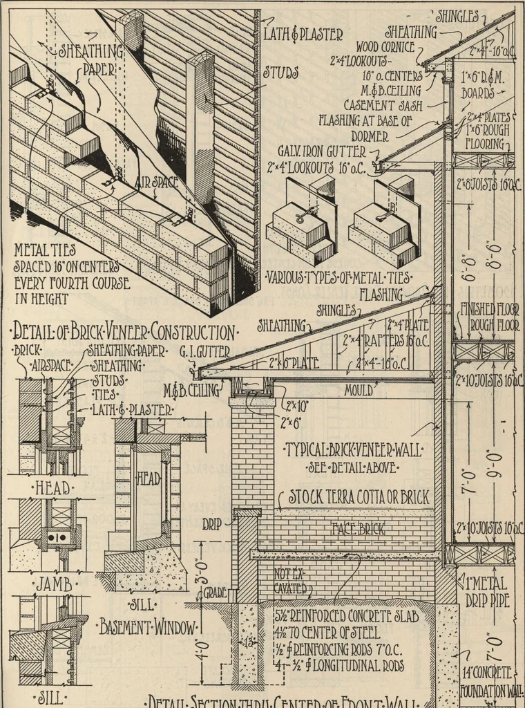 An illustration from Architectural details for every type of building : a practical drafting room guide for contractors, builders, lumber dealers, millmen, draftsmen and architects., 1921, leaf 14