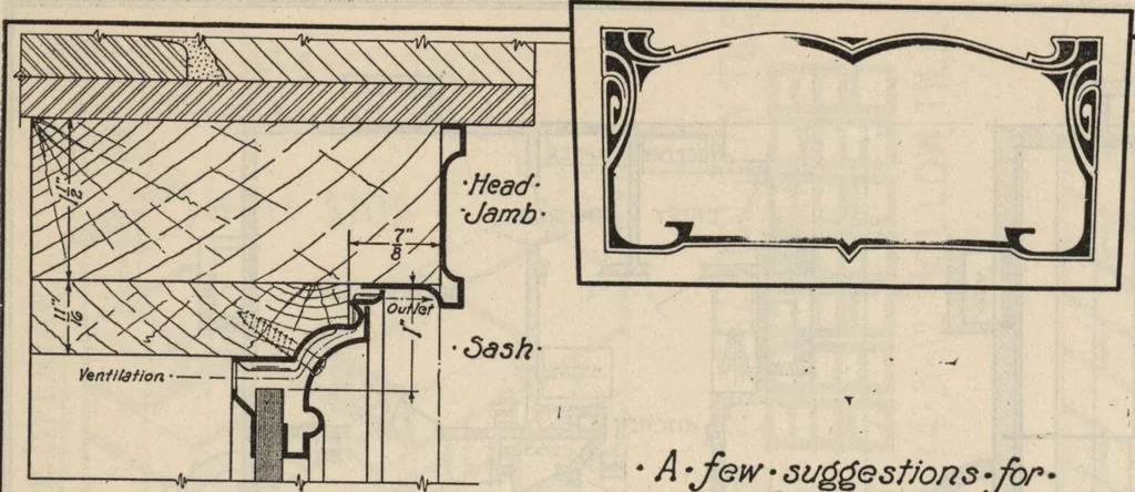 An illustration from Architectural details for every type of building : a practical drafting room guide for contractors, builders, lumber dealers, millmen, draftsmen and architects., 1921, leaf 21