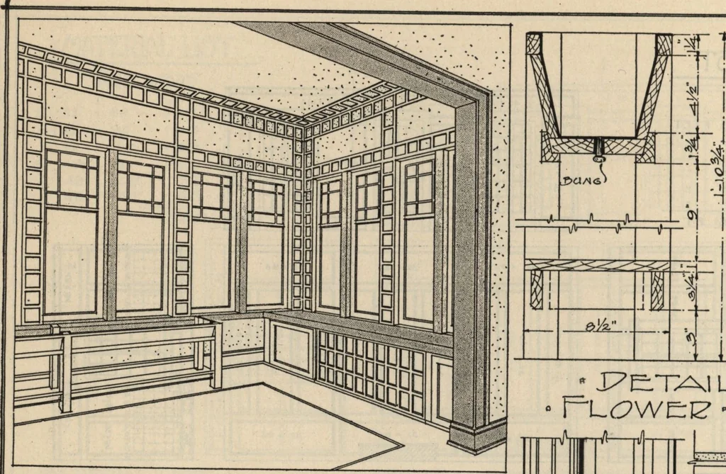 An illustration from Architectural details for every type of building : a practical drafting room guide for contractors, builders, lumber dealers, millmen, draftsmen and architects., 1921, leaf 27