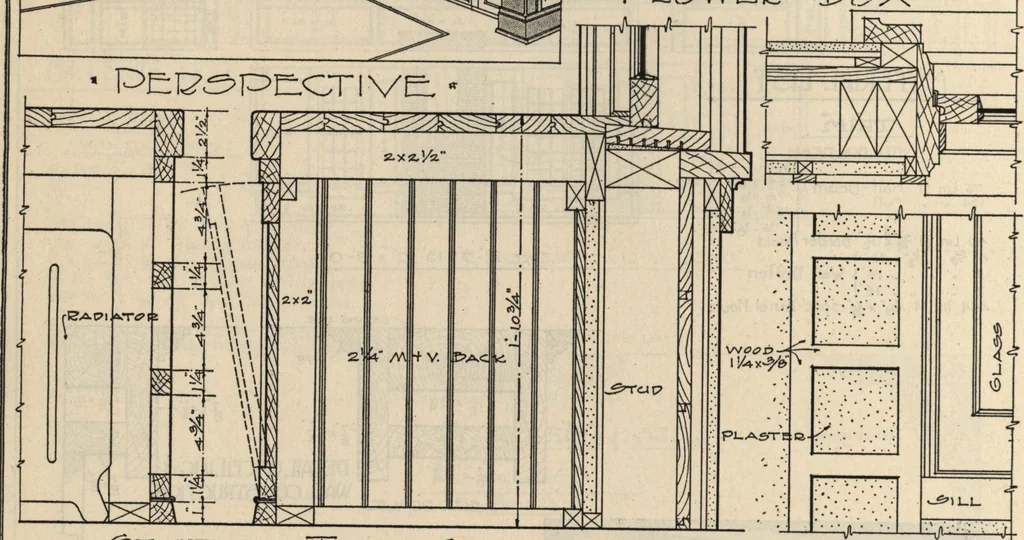 An illustration from Architectural details for every type of building : a practical drafting room guide for contractors, builders, lumber dealers, millmen, draftsmen and architects., 1921, leaf 27