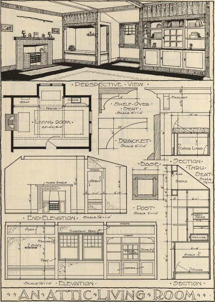 An illustration from Architectural details for every type of building : a practical drafting room guide for contractors, builders, lumber dealers, millmen, draftsmen and architects., 1921, leaf 29