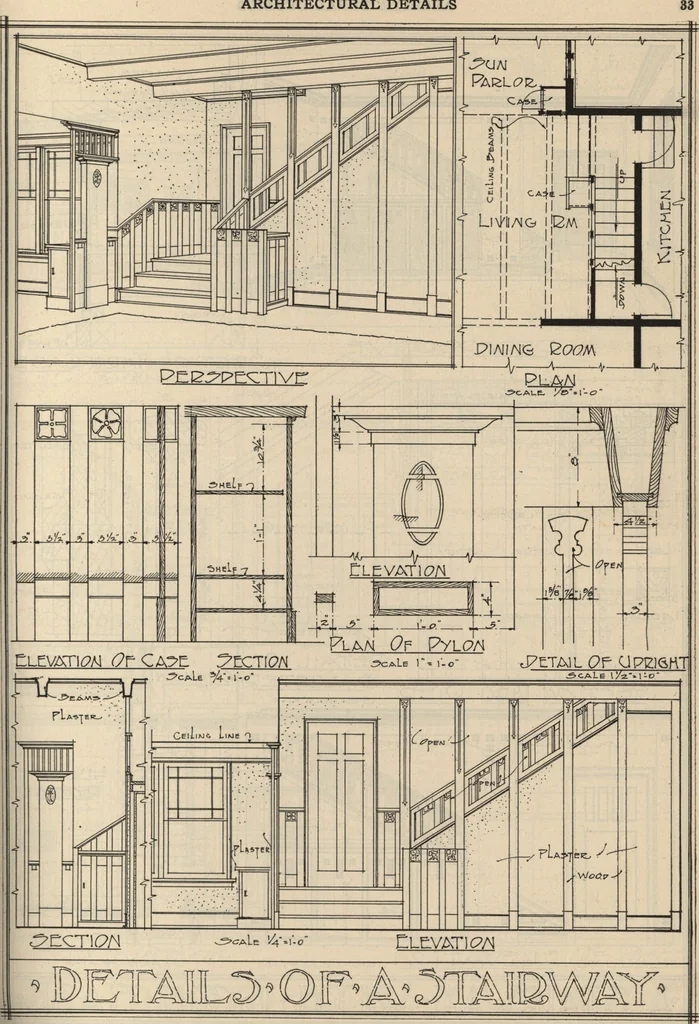 An illustration from Architectural details for every type of building : a practical drafting room guide for contractors, builders, lumber dealers, millmen, draftsmen and architects., 1921, leaf 30