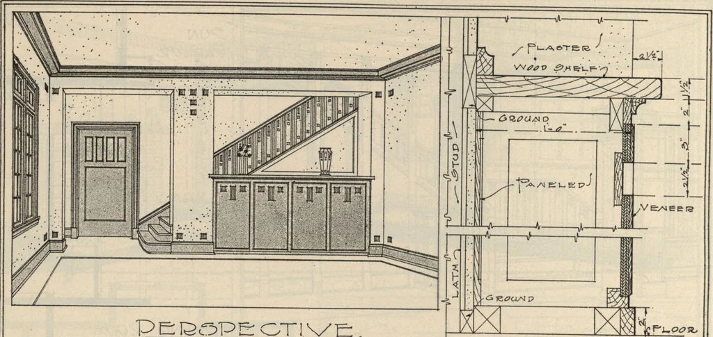 An illustration from Architectural details for every type of building : a practical drafting room guide for contractors, builders, lumber dealers, millmen, draftsmen and architects., 1921, leaf 31