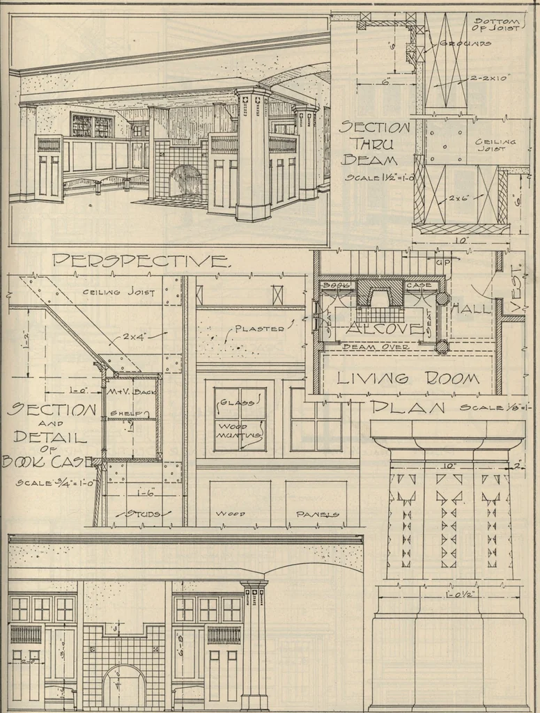 An illustration from Architectural details for every type of building : a practical drafting room guide for contractors, builders, lumber dealers, millmen, draftsmen and architects., 1921, leaf 32