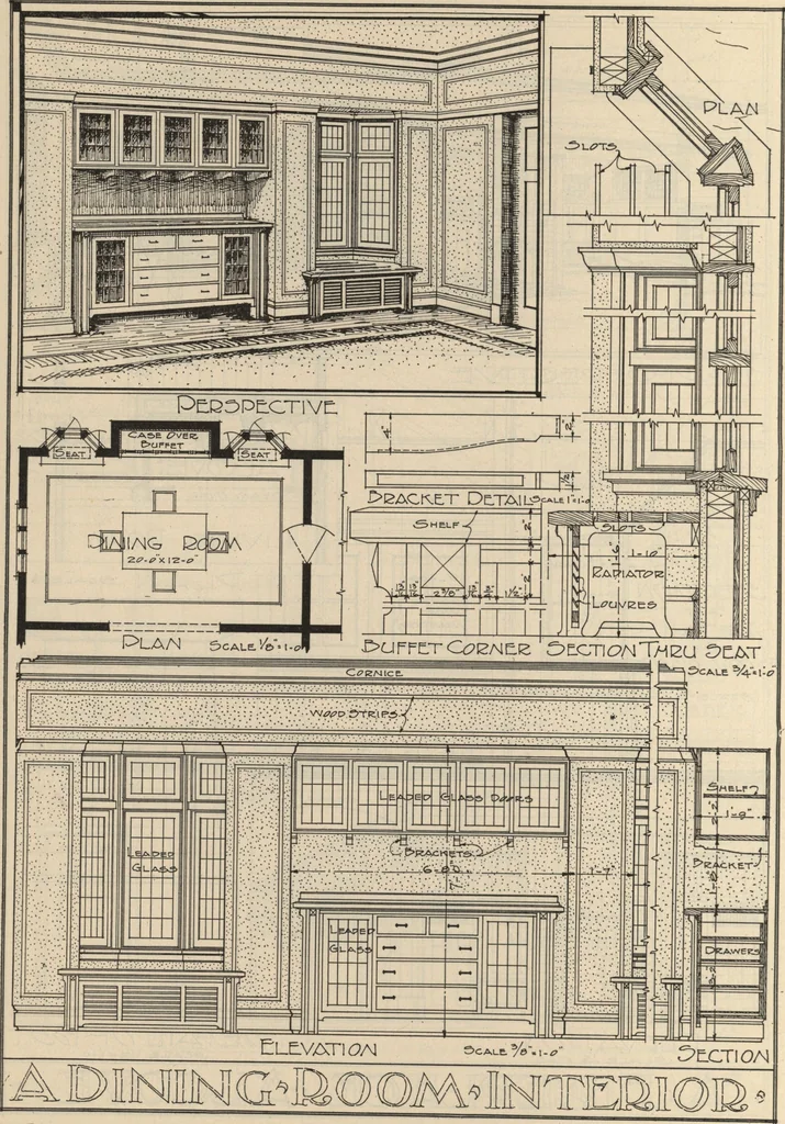 An illustration from Architectural details for every type of building : a practical drafting room guide for contractors, builders, lumber dealers, millmen, draftsmen and architects., 1921, leaf 33