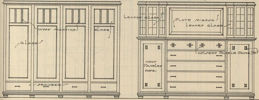 An illustration from Architectural details for every type of building : a practical drafting room guide for contractors, builders, lumber dealers, millmen, draftsmen and architects., 1921, leaf 34