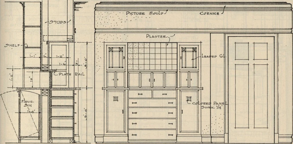 An illustration from Architectural details for every type of building : a practical drafting room guide for contractors, builders, lumber dealers, millmen, draftsmen and architects., 1921, leaf 36